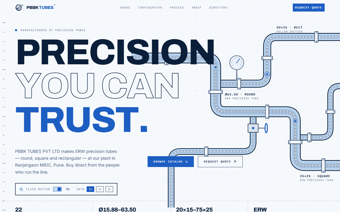 PBBK Tubes homepage with the headline Precision you can trust and an animated tube network